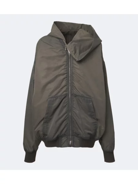 Geacă Rick Owens din satin cu glugă gri