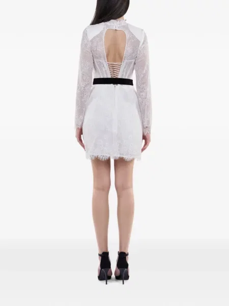 Cu centură rochie mini Araftu din dantelă alb
