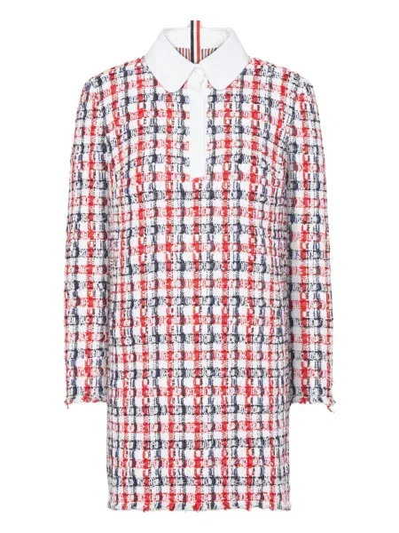 Rochie Thom Browne în carouri din tweed de costum roșu