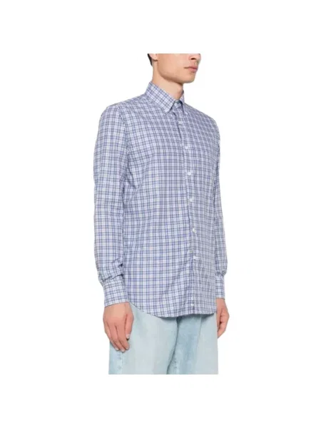 Koszula Canali w kratę casual niebieska