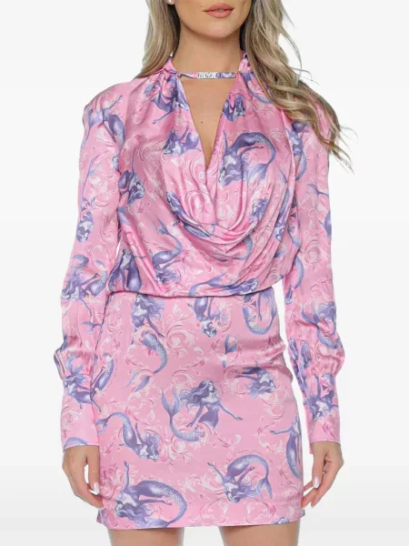 Rochie din denim Versace Jeans Couture cu imagine roz