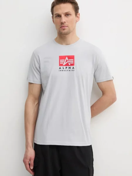 Тениска Alpha Industries Satin Logo T с принт сиво