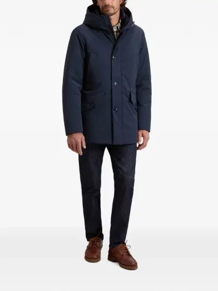 Geacă parka Woolrich cu glugă stretch albastru
