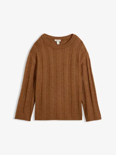 Sweter oversize z prążkowanej tkaniny brązowy