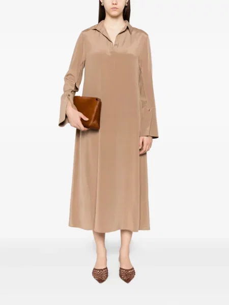 Rochie Max Mara de mătase de costum maro