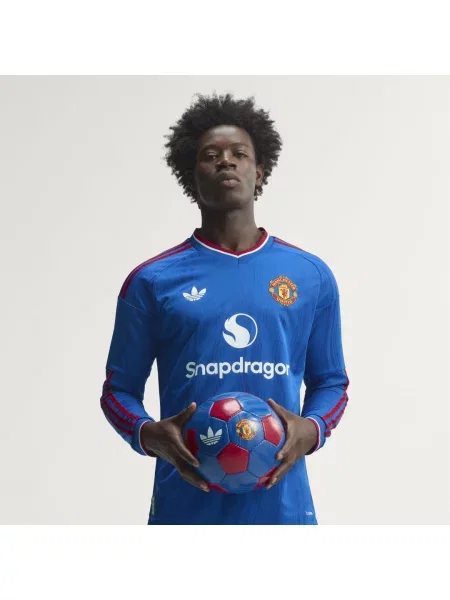 Koszulka wyjazdowa z długim rękawem Manchester United Authentic niebieska