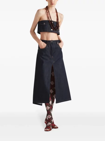 Top Prada bez ramínek modrý