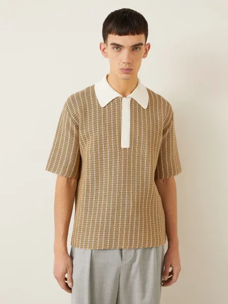 Jil Sander Pletené Polo Tričko velbloudí / krémová