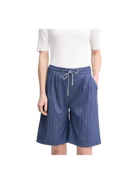 La Petite Française szorty z domieszką lnu SOLANGE granatowy wzorzyste high waist SOLANGE niebieskie