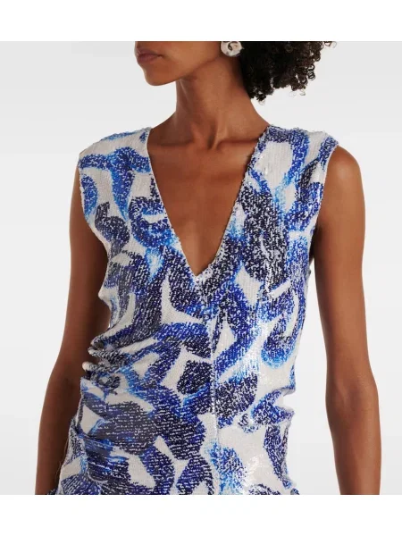 Rochie midi Dries Van Noten drapată până la genunchi de costum albastru