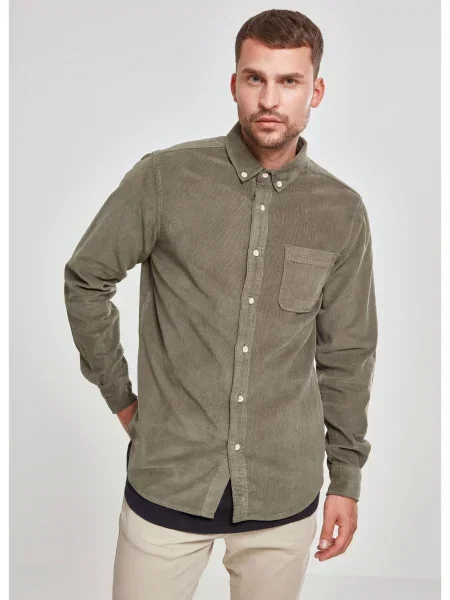 Cămașă Urban Classics de catifea cord gri