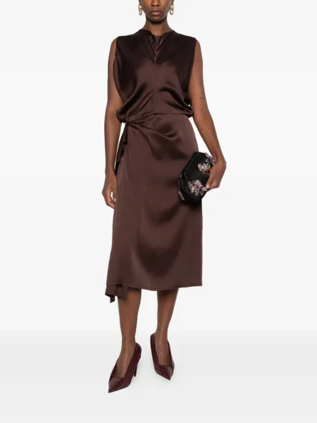 Rochie Lanvin fără mâneci drapată maro