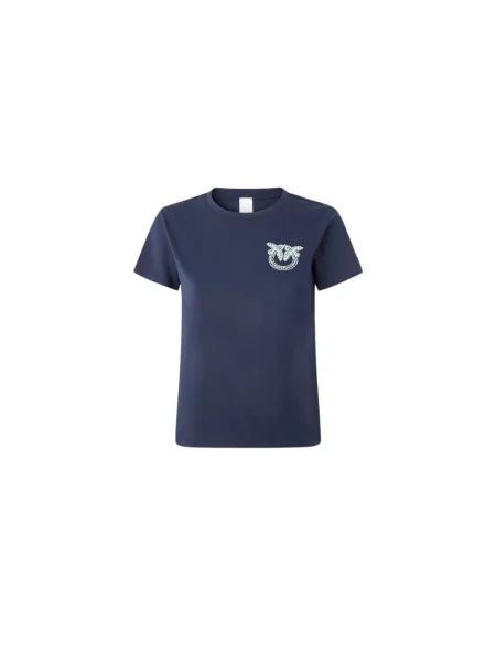 Koszulka polo Pinko z krótkim rękawem z kryształkami niebieska