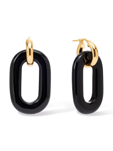 BERRIES cercei pentru femei argint placat cu aur obsidian Duo Black MAXI Earrings negru