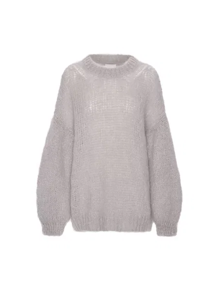 Sweter Americandreams wełniany z okrągłym dekoltem szary