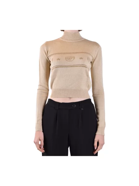 Sweter z golfem Chiara Ferragni Collection wełniany do golfa beżowy