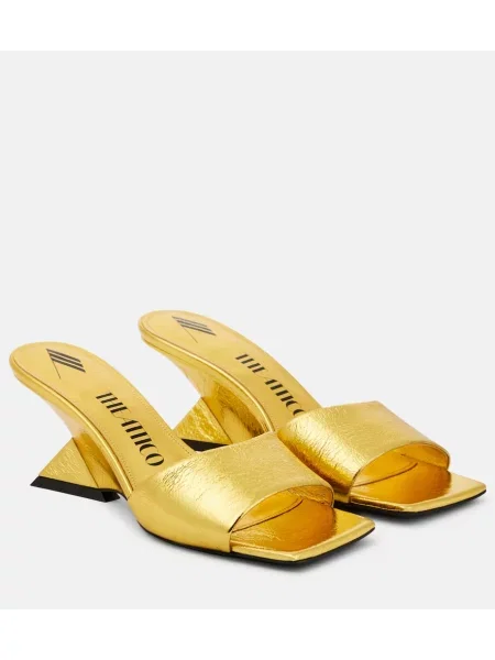 Papuci tip mules The Attico din piele auriu