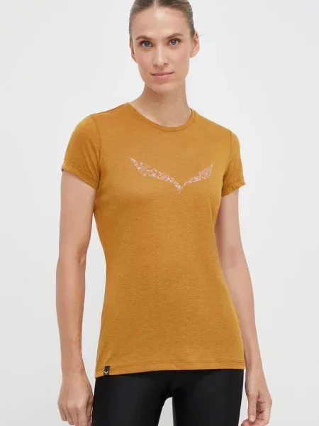 Salewa T-shirt πεζοπορίας γυναικείο Solid Dry καφέ