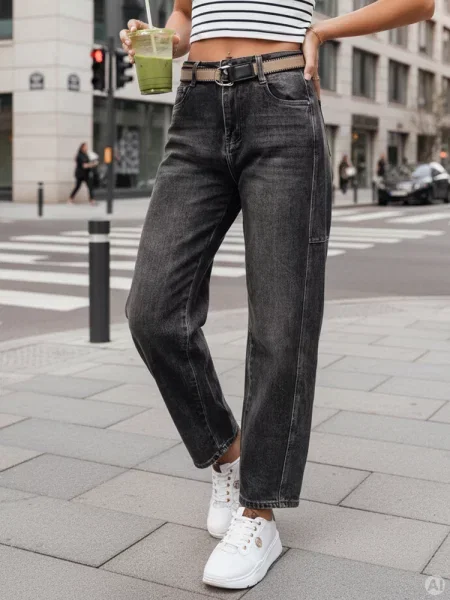 Jeansy wide leg z paskiem Dstreet czarne