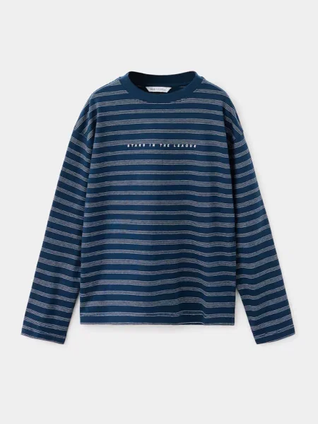 Koszulka oversize w paski Dzieci lata MANGO KIDS granatowy