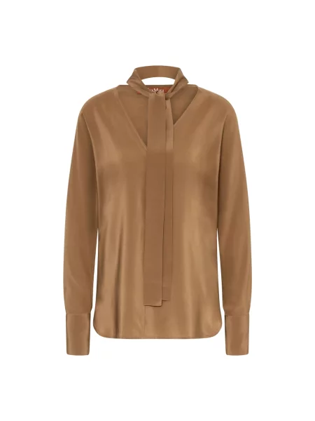 Jedwabna bluzka Max Mara Studio wiązana beżowa