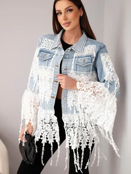 Geacă de blugi Kesi Włoski din dantelă alb