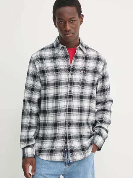 Košulja Tommy Jeans za muškarce regular s klasičnim ovratnikom crna
