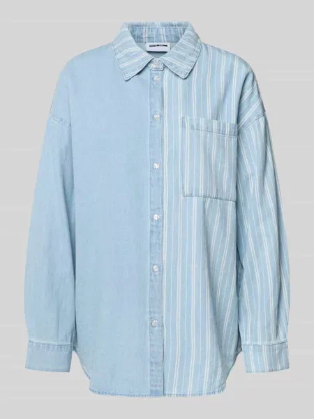 Bluzka jeansowa o kroju oversized z brustaszą model KATRI' Noisy May niebieska