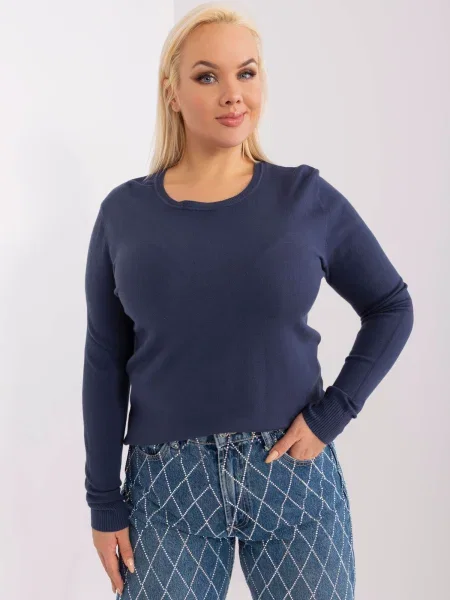 Pulover Fashionhunters cu decolteu rotund clasic albastru