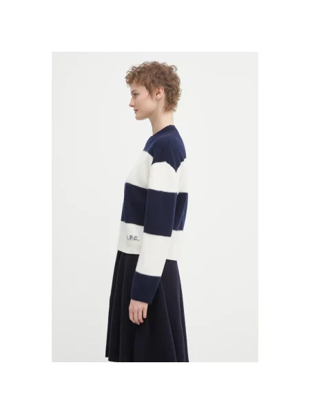 Sweter A.p.c. wełniany w paski z paskiem niebieski