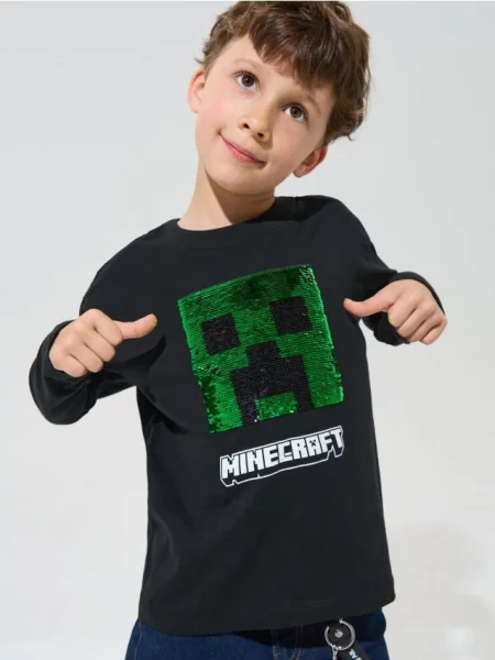 Sinsay tričko s flitrovým zdobením Minecraft černá