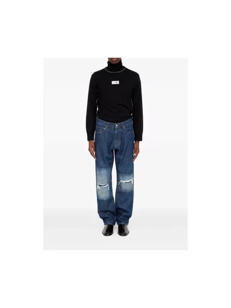 Jeansy straight leg Mm6 Maison Margiela z naszywkami niebieskie