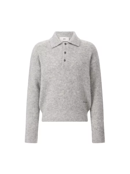 Sweter Ami Paris wełniany z logo szary