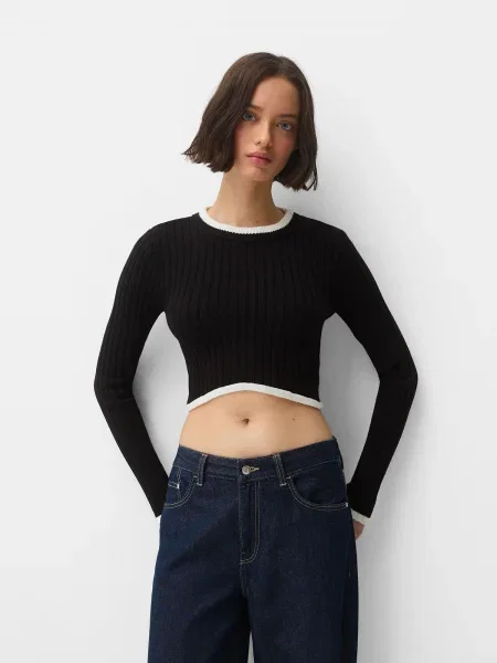 Bershka Pulover negru alb