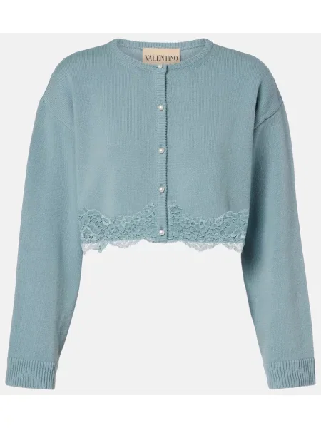 Kardigan Valentino wełniany o krotszym kroju niebieski
