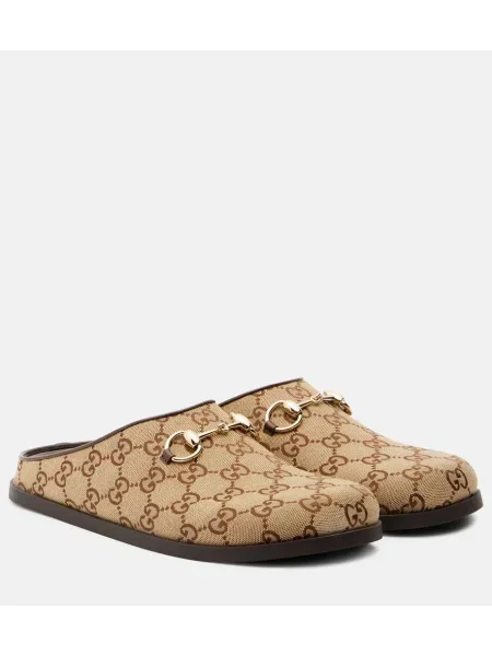 Papuci tip mules Gucci din piele maro