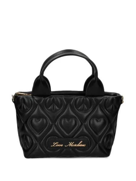 Matlasat geantă shopper Love Moschino cu motiv cu inimi negru