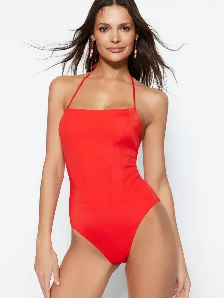 Gulerat costum de baie Trendyol roșu