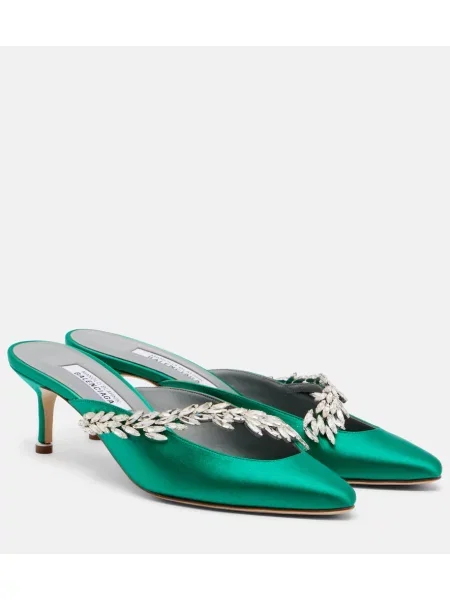 Papuci tip mules Balenciaga din satin verde