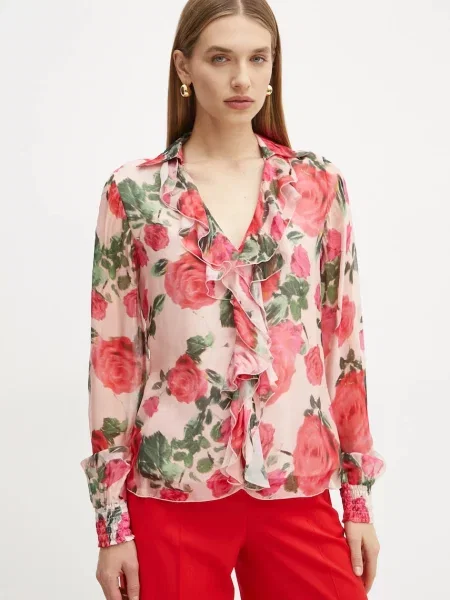 Μπλούζα με μείγμα μεταξιού Guess SOAVE ροζ