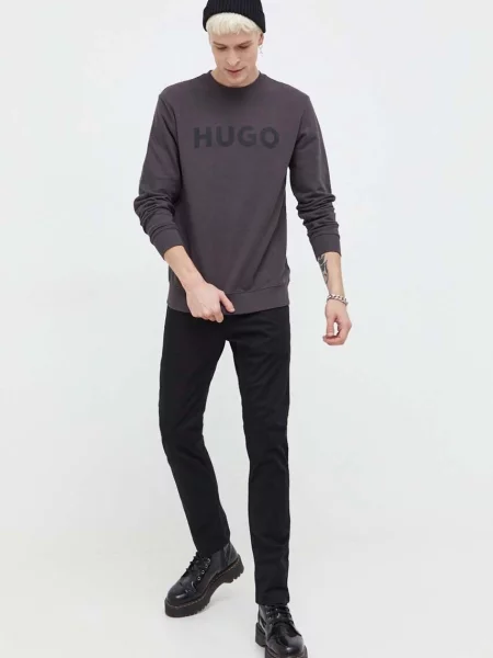 HUGO Bombažen pulover siva