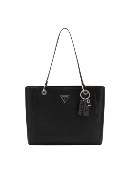 Lniana torebka skórzana Guess czarna