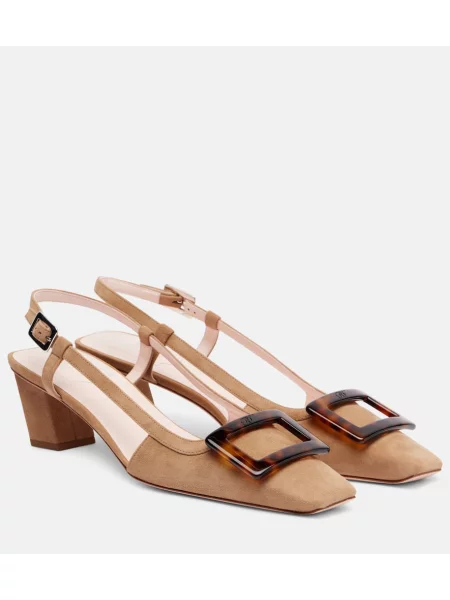 Pantofi cu toc Roger Vivier din piele de căprioară slingback maro