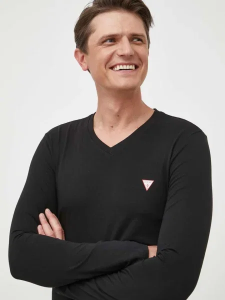 Тениска с дълъг ръкав Guess черно