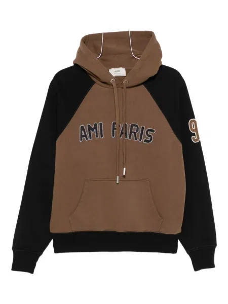 Hanorac cu glugă Ami Paris cu broderie maro