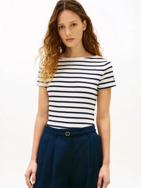 TOMMY HILFIGER Tričko tmavomodrá biela