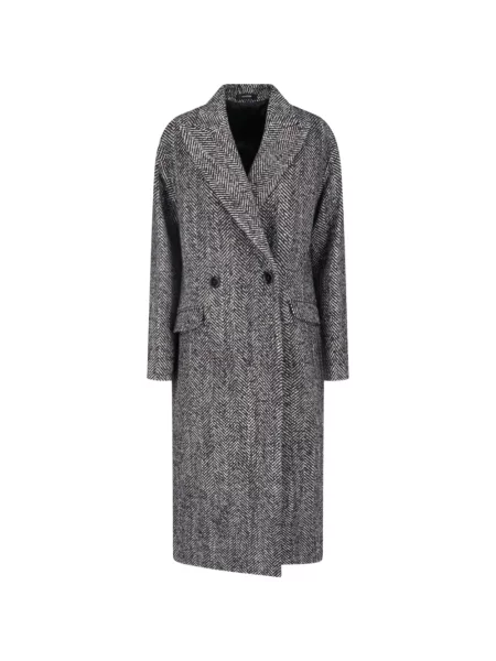 Palton Tagliatore cu model herringbone cu două rânduri de nasturi negru