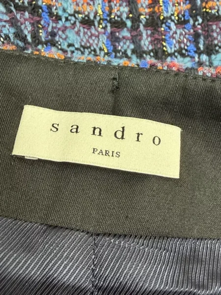 Pantaloni scurți Sandro cu talie înaltă din tweed albastru