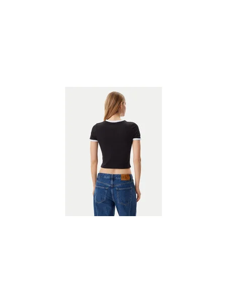 Tommy Jeans Póló Script Ringer Slim Fit fekete
