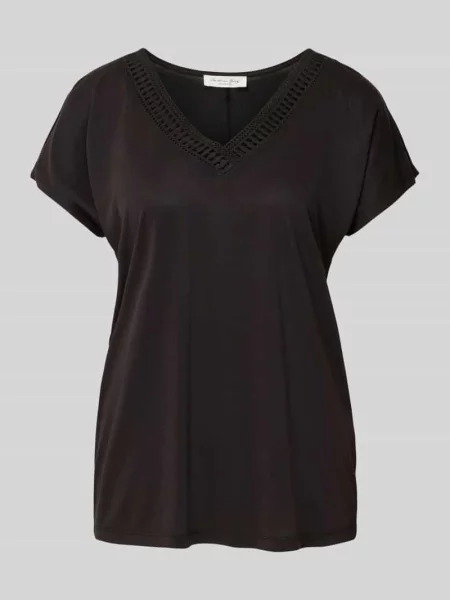 T-shirt z mieszanki modalu z dekoltem w serek Christian Berg Woman czarna